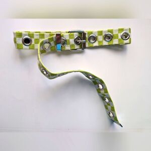 Neon green checkered grommet belt size M